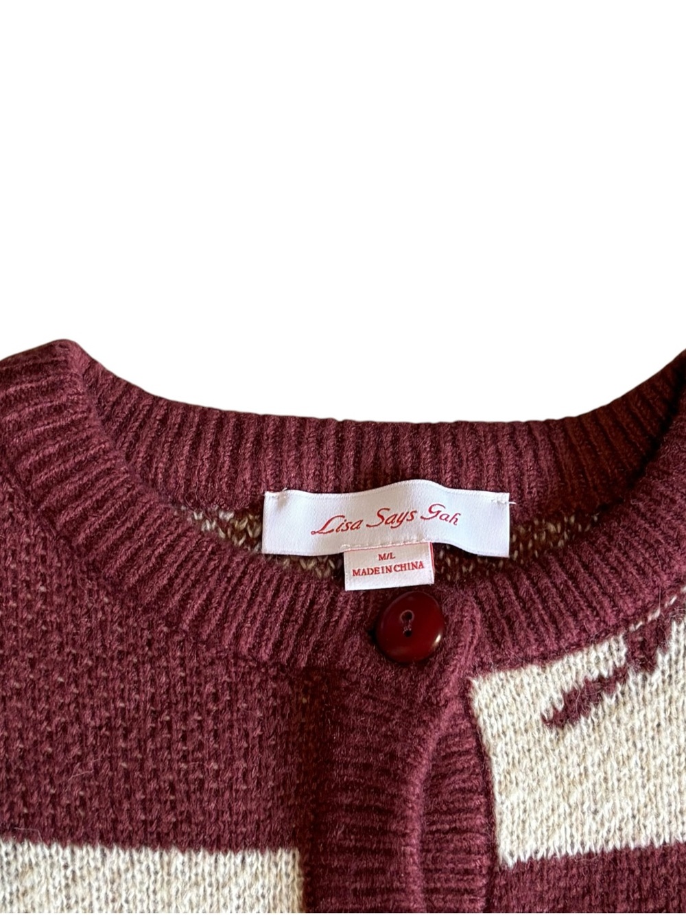 Lisa Says Gah Lauda Cardigan Women’s Size M/L In Burgundy - Picture 5 of 8